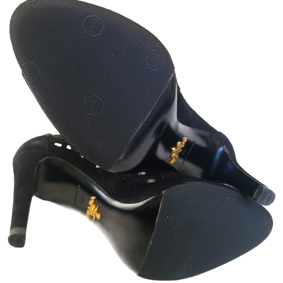 PRADA Luxe Laser Cut Out Suede peep toe Bootie Ankle Zip 36 - Picture 8 of 9